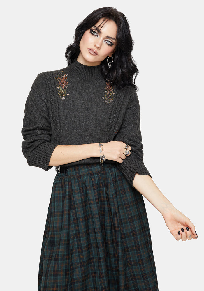 Abellona Embroidered Cable Knit Sweater