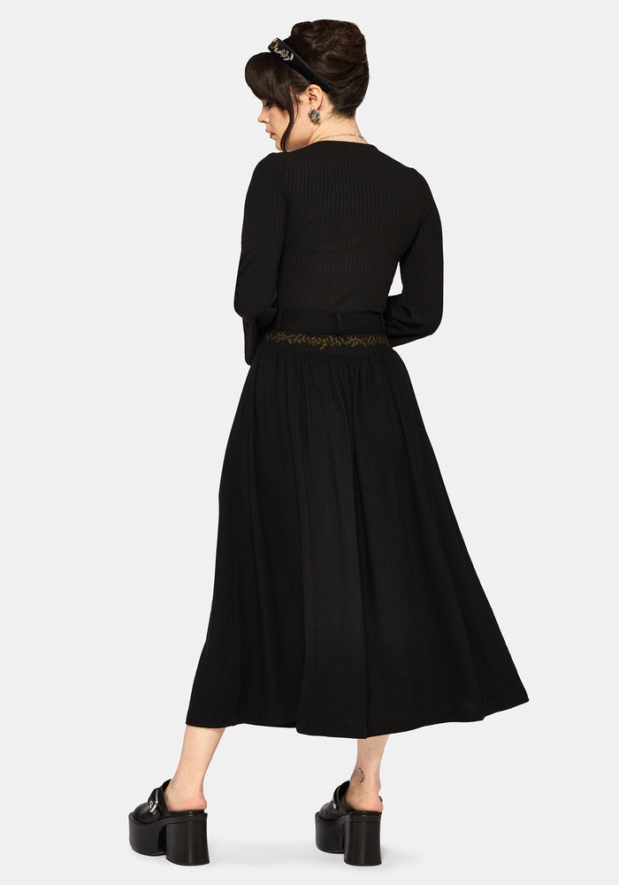 Abellona Embroidered Tie Waist Midaxi Skirt