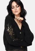 Abellona Floral Moon Embroidered Balloon Sleeve Knit Cardigan