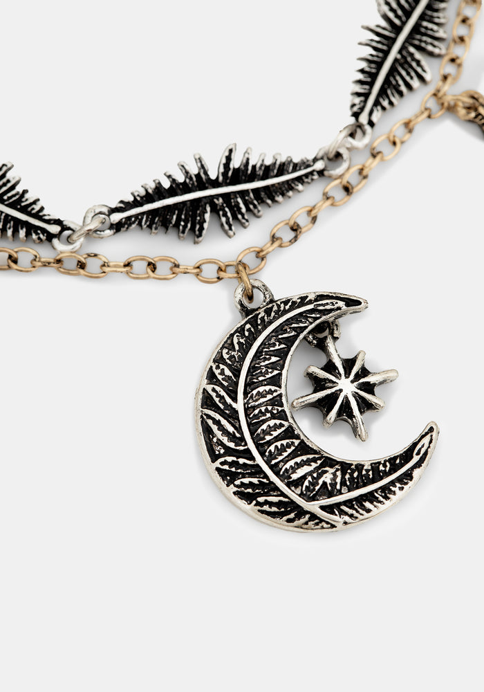 Abellona Moon Fern Layered Charm Bracelet