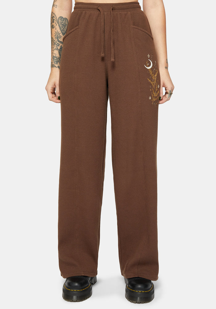 Abellona Waffle Embroidered Wide Leg Jogger