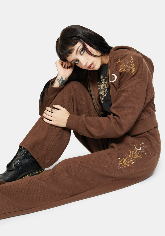 Abellona Waffle Embroidered Wide Leg Jogger