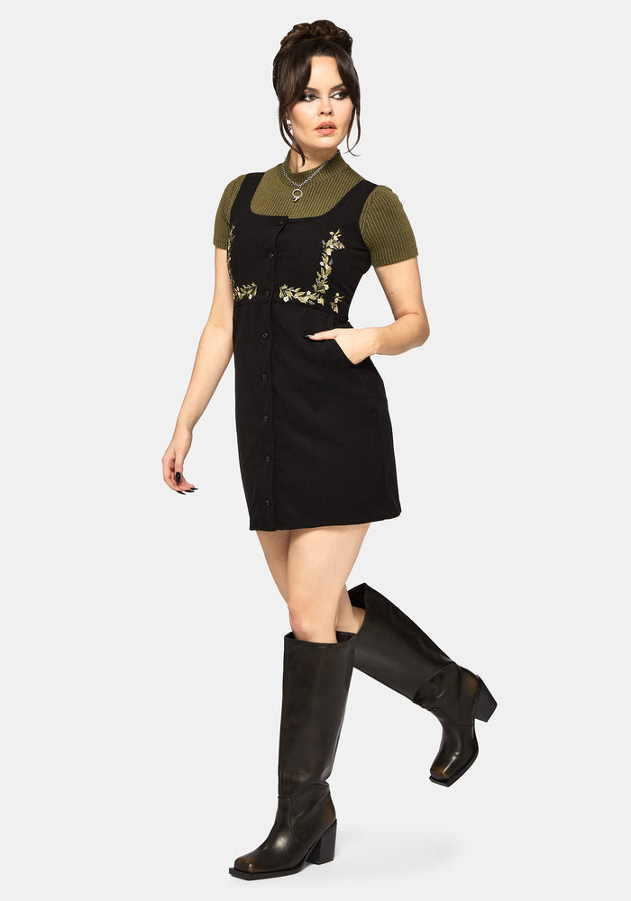 Abundance Embroidered Cord Pinafore Mini Dress