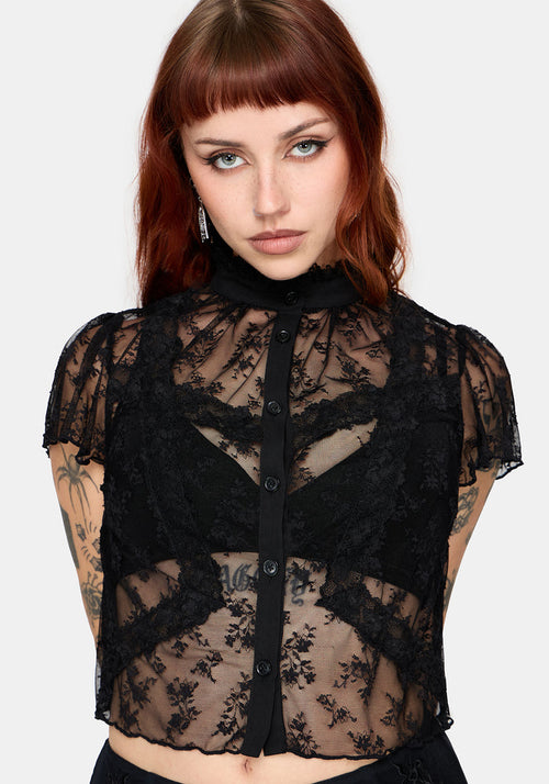 Ada Lace & Chiffon Button Down Shirt
