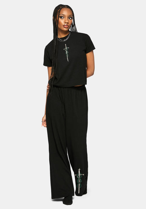 Aelin Sword Embroidered Short Sleeve Ribbed Top