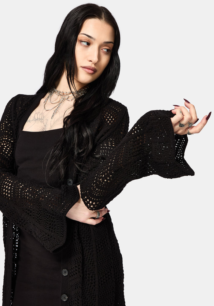 Aenaes Longline Crochet Maxi Cardigan