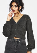 Alda Floral Pointelle Balloon Sleeve Knit Cardigan