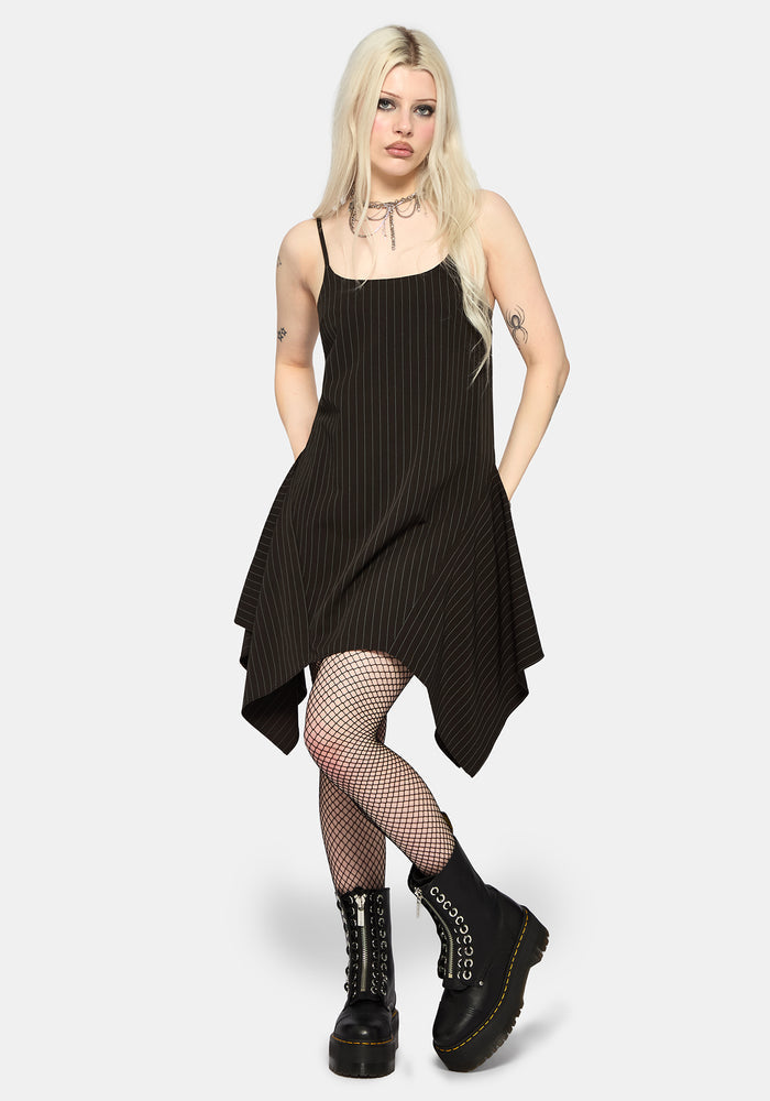 Alecto Pinstripe Handkerchief Hem Mini Dress US 2