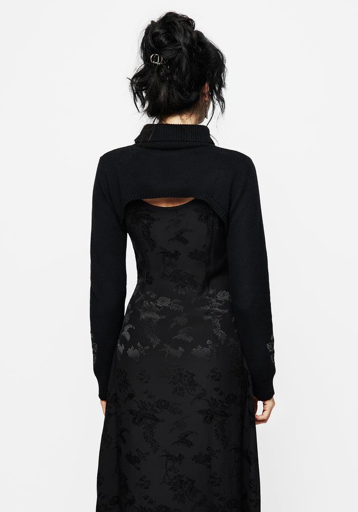 Amalthea Embroidered Roll Neck Extreme Crop Sweater