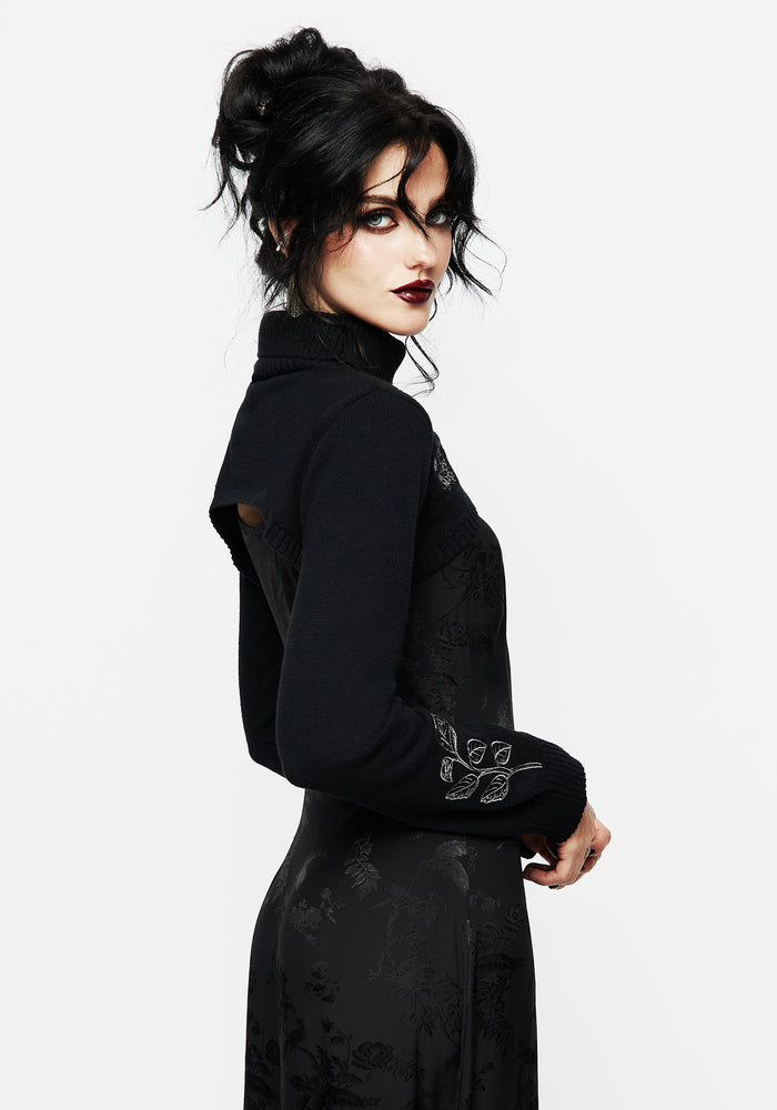 Amalthea Embroidered Roll Neck Extreme Crop Sweater