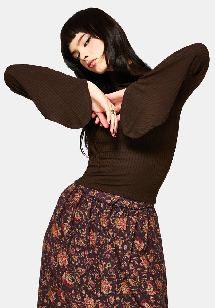 Amata Flared Sleeve Top - Brown