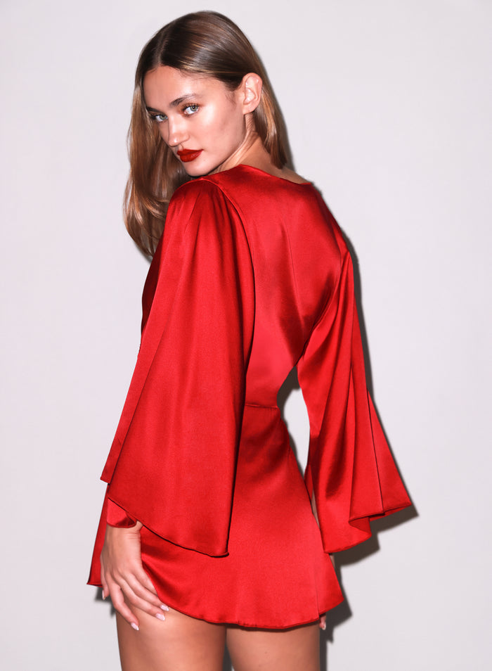 Angel Sleeve Robe-rouge