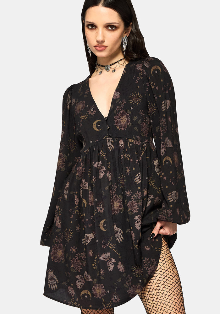 Angela Folk Print Button Down Smock Mini Dress