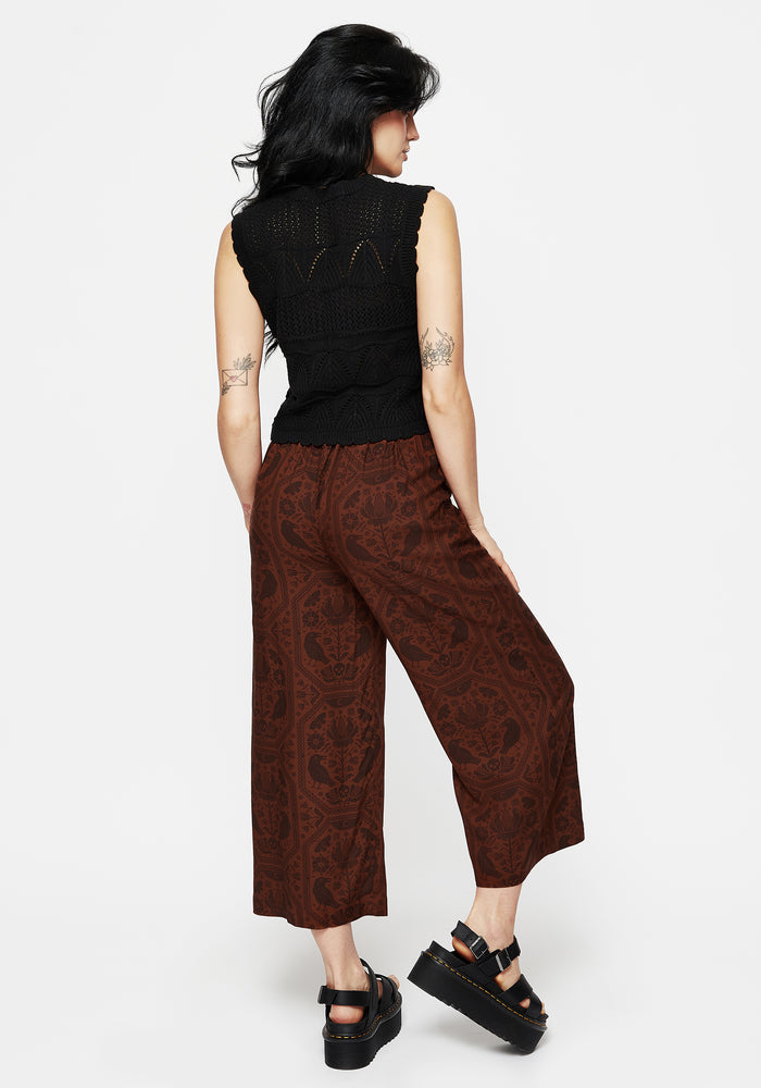 Annabel Tie Waist Wide Leg Culotte Trousers - Rust