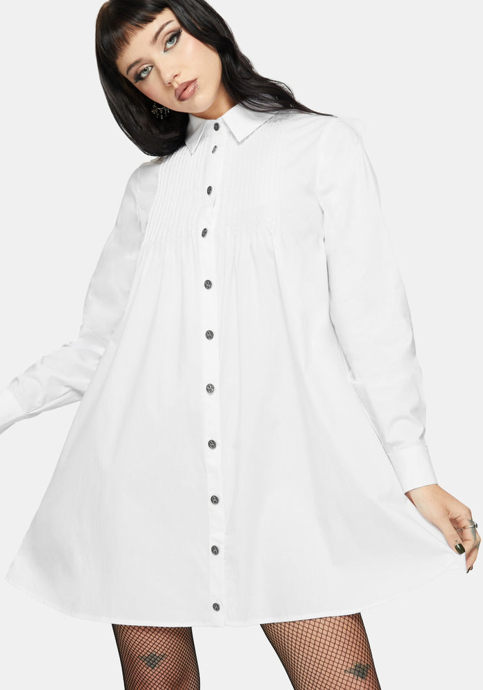 Arde Pintuck Mini Shirt Dress