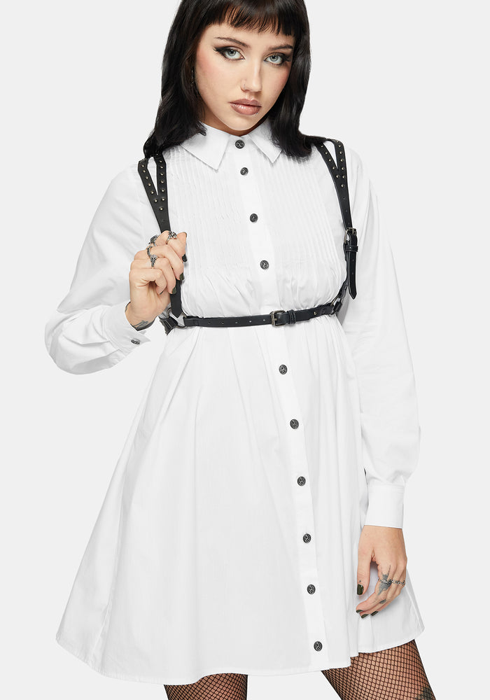 Arde Pintuck Mini Shirt Dress