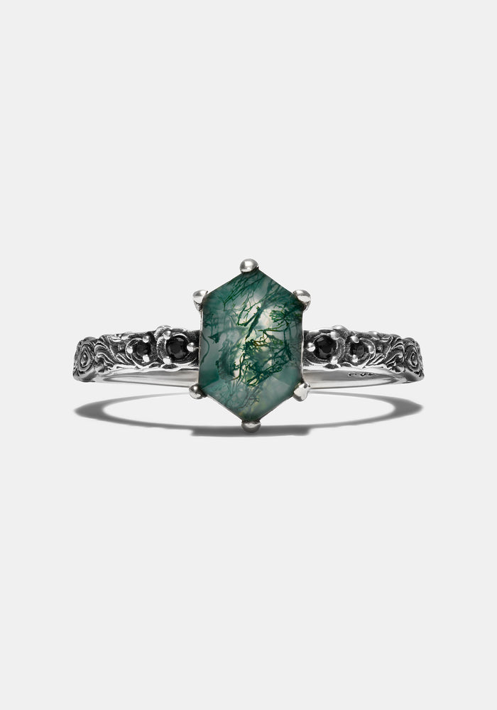 Ardour Sterling Silver Moss Agate Ring