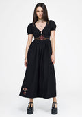 Arianwen Embroidered Puff Sleeve Midaxi Dress - Black