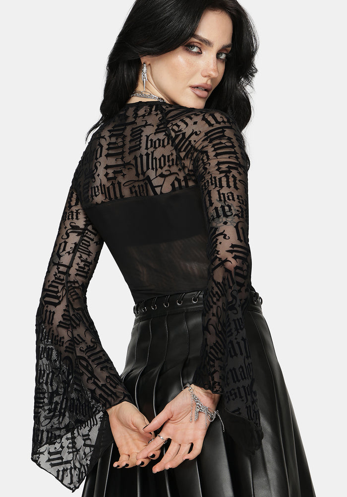 Ashes & Words Square Neck Flock Mesh Top