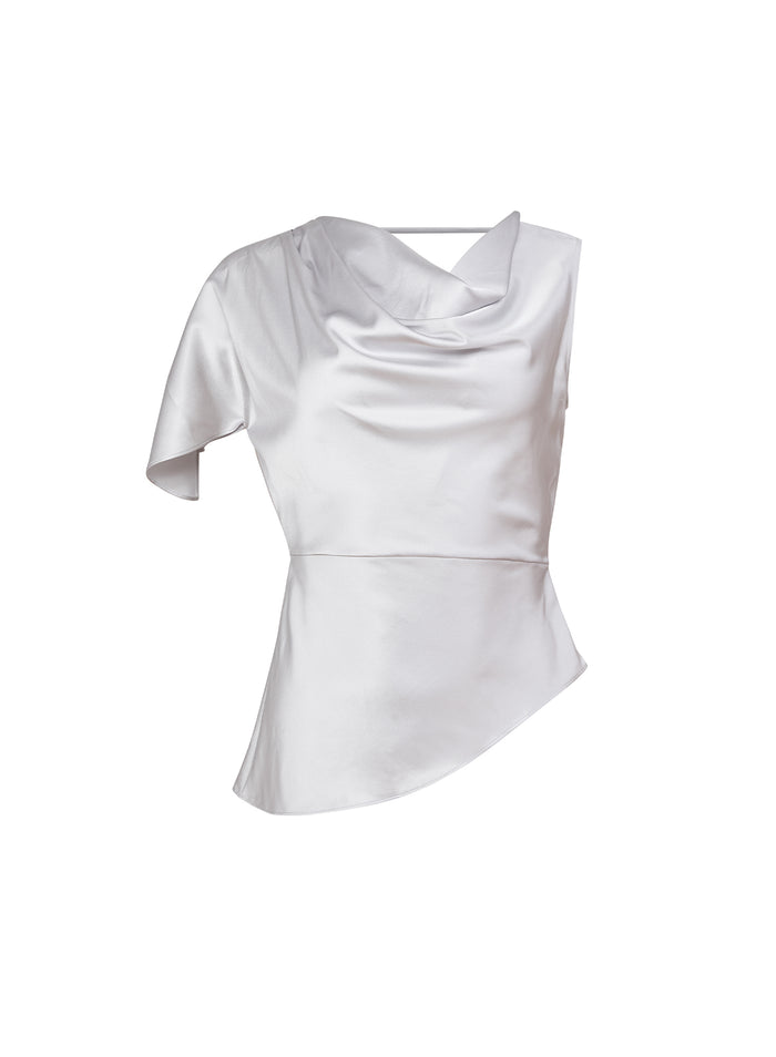 Asymmetrical Silk Top-platinum