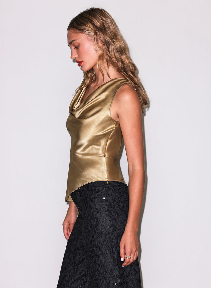 Asymmetrical Silk Top-gold- Fleur du Mal