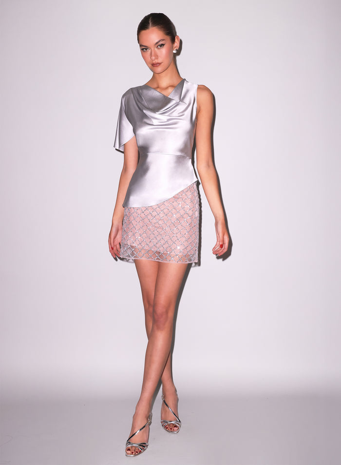 Asymmetrical Silk Top-platinum-flat