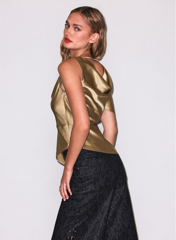 Asymmetrical Silk Top-gold- Fleur du Mal