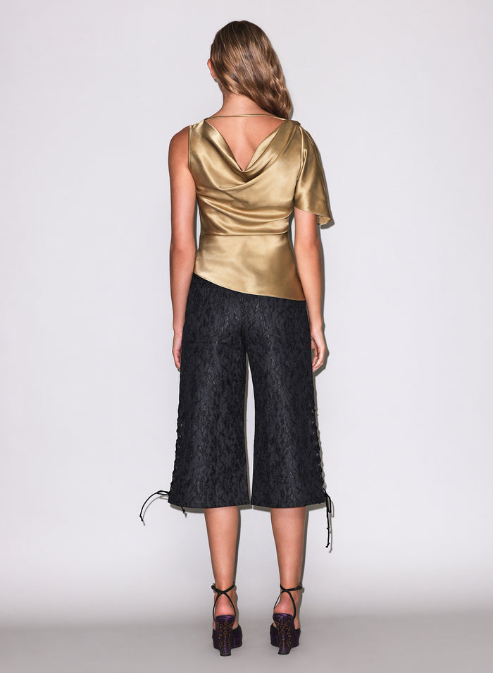 Asymmetrical Silk Top-gold- Fleur du Mal