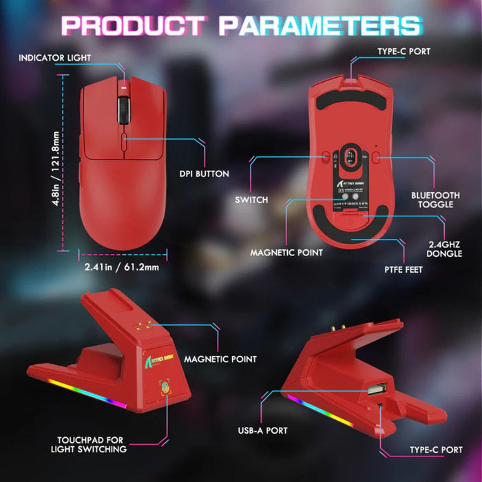 ATTACK SHARK X1 Tri-mode Gaming Mouse - Red