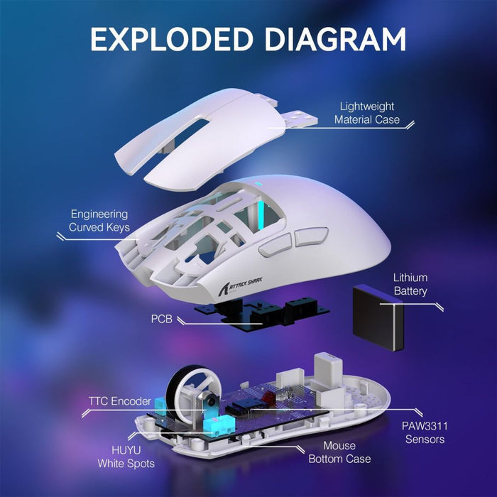 ATTACK SHARK X11  Wireless Gaming Mouse - White