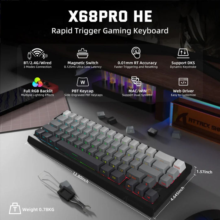 ATTACK SHARK X68 Pro Magnetic Wireless Mechanical Keyboard - Moonlit Black