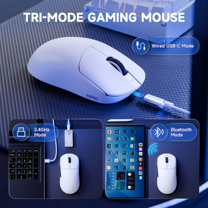 ATTACK SHARK X8 Pro Tri-mode Wireless Gaming Mouse - White