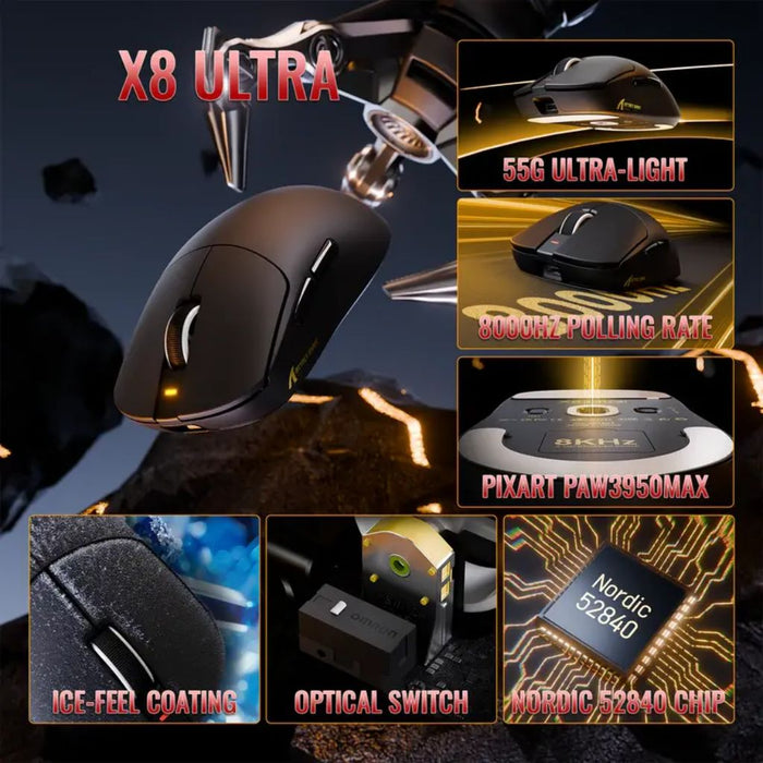 ATTACK SHARK X8 Ultra Tri-mode Wireless Gaming Mouse - Black