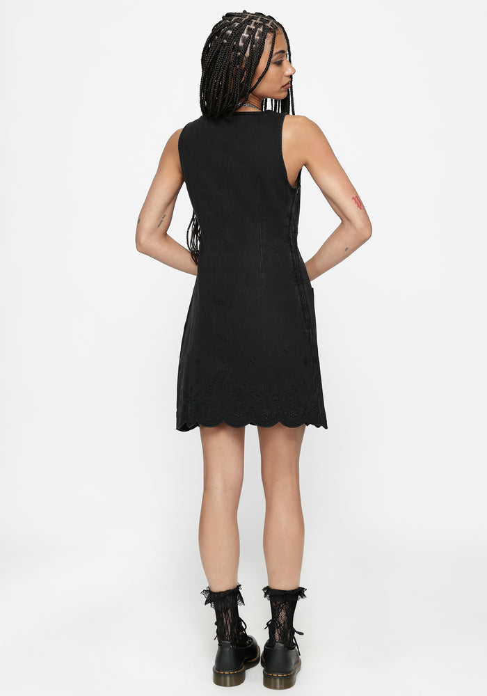 Ayr Broderie Denim Pinafore Dress