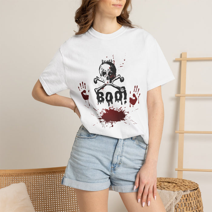 Bad Skull & Blood Handprint T-Shirt — Horror Graphic Tee for Halloween