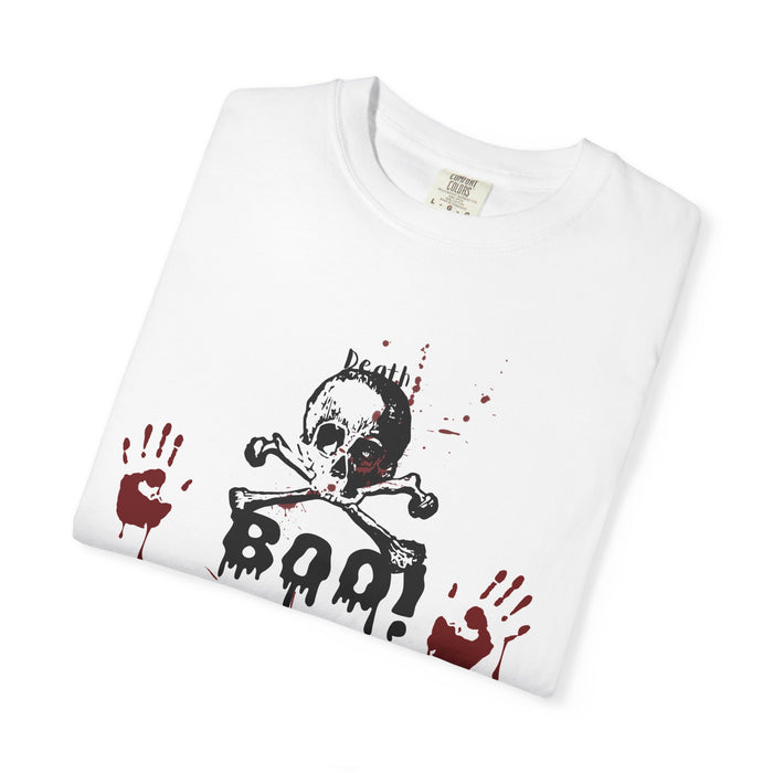 Bad Skull & Blood Handprint T-Shirt — Horror Graphic Tee for Halloween