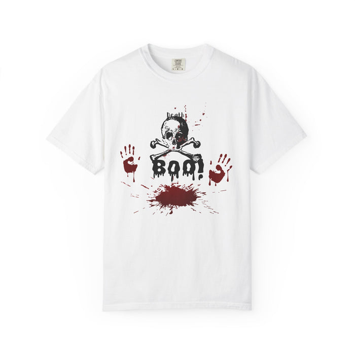 Bad Skull & Blood Handprint T-Shirt — Horror Graphic Tee for Halloween
