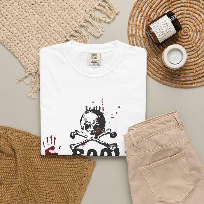 Bad Skull & Blood Handprint T-Shirt — Horror Graphic Tee for Halloween