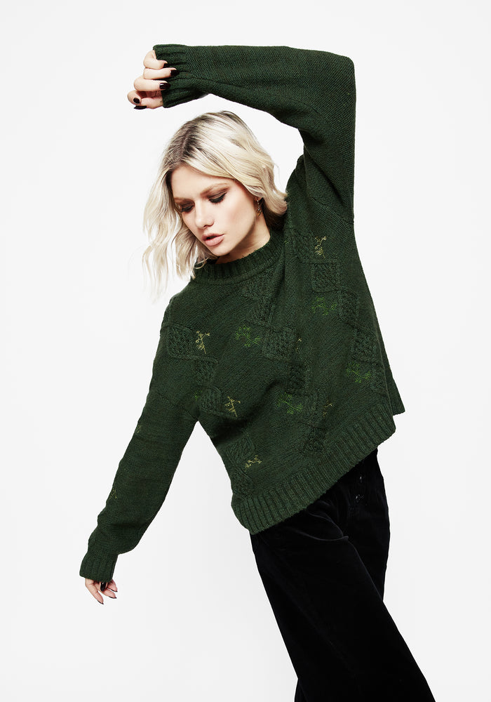 Barberry Embroidered Diamond Knit Sweater