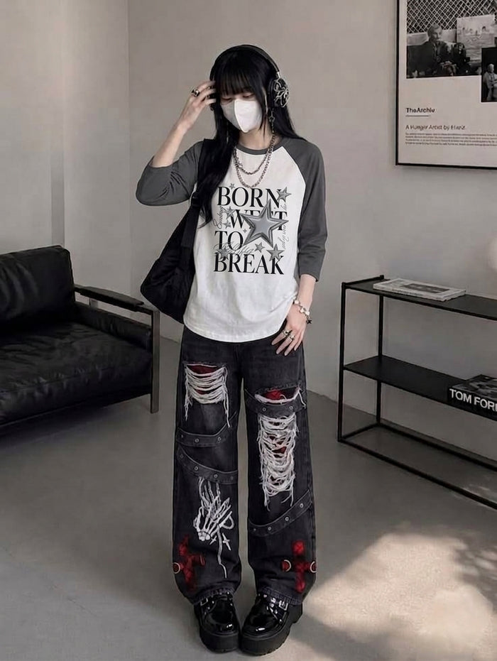 Baseball Tee — "Born With To Break" Star Graphic Raglan