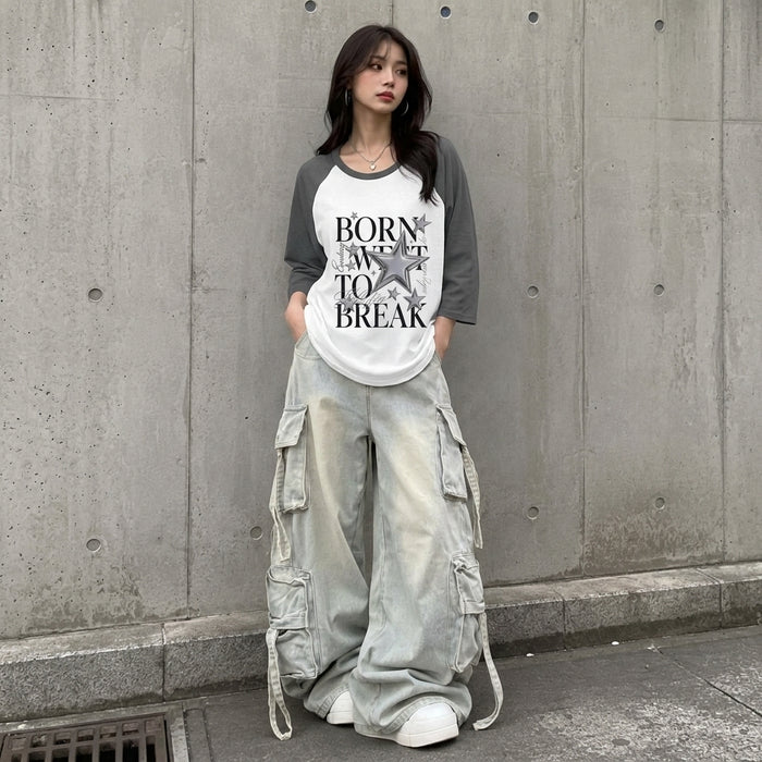 Baseball Tee — "Born With To Break" Star Graphic Raglan