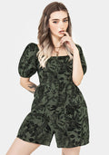 Bashe Cotton Puff Sleeve Playsuit - Green