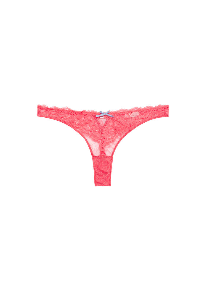 Bianca Lace Thong-neon coral-flat
