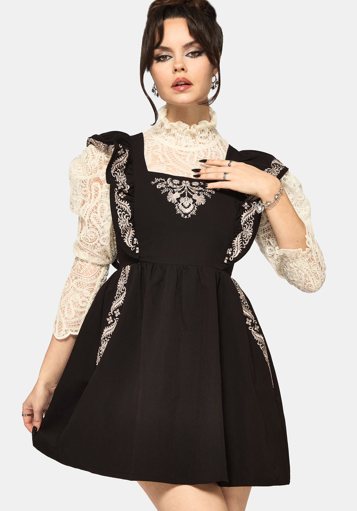 Bladeborn Embroidered Ruffle Front Mini Dress