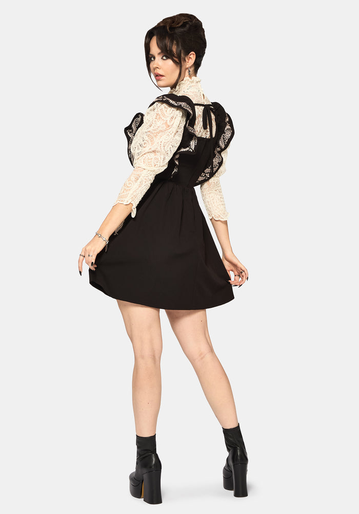 Bladeborn Embroidered Ruffle Front Mini Dress