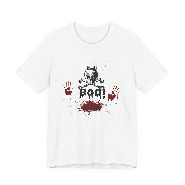 Boo Skull & Blood Splatter Tee — Halloween Horror Graphic T-Shirt