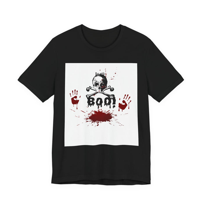 Boo Skull & Blood Splatter Tee — Halloween Horror Graphic T-Shirt