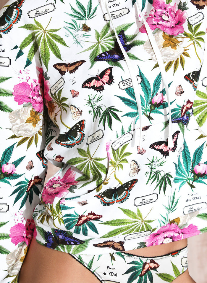 Botanical Hoodie-papillon white