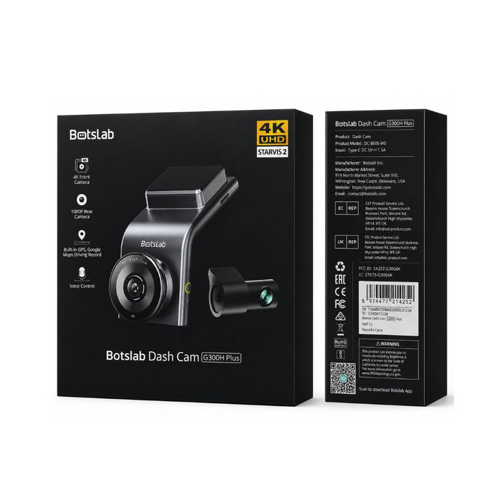 Botslab G300H Plus 2-Channel Dash Cam — 4K Front + 1080p Rear