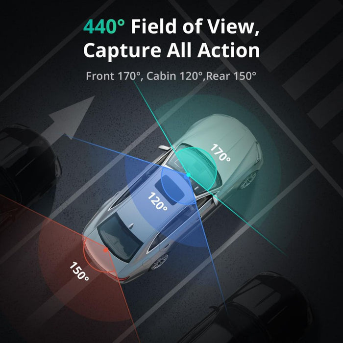 Botslab G980H 3-Channel Dash Cam — 4K Front + 1080p Cabin/Rear + 64GB SD Card